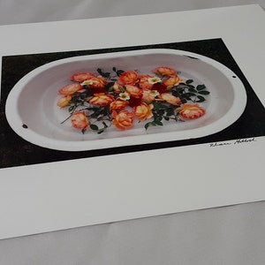 Floral Original Art Photography Signed and Dated Flowers Floating in Vintage Enamel Tub