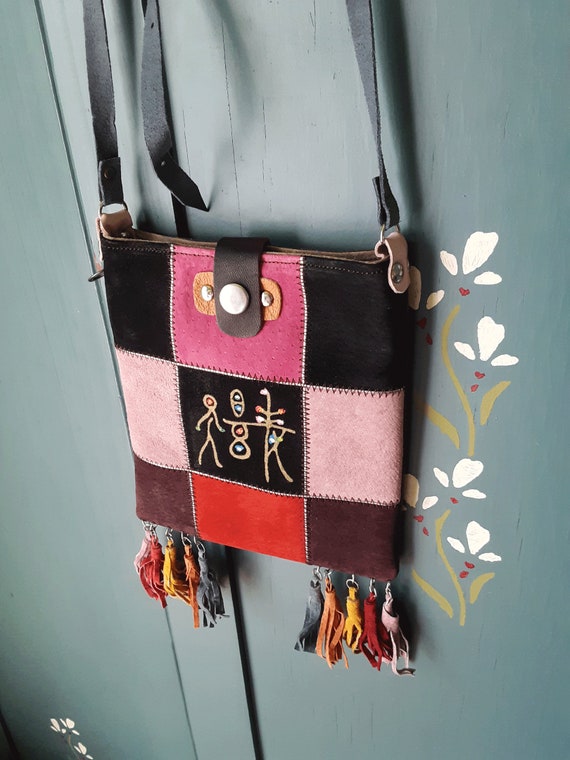 Cross Body Bag All Suede Snap Closer Fringes Brand