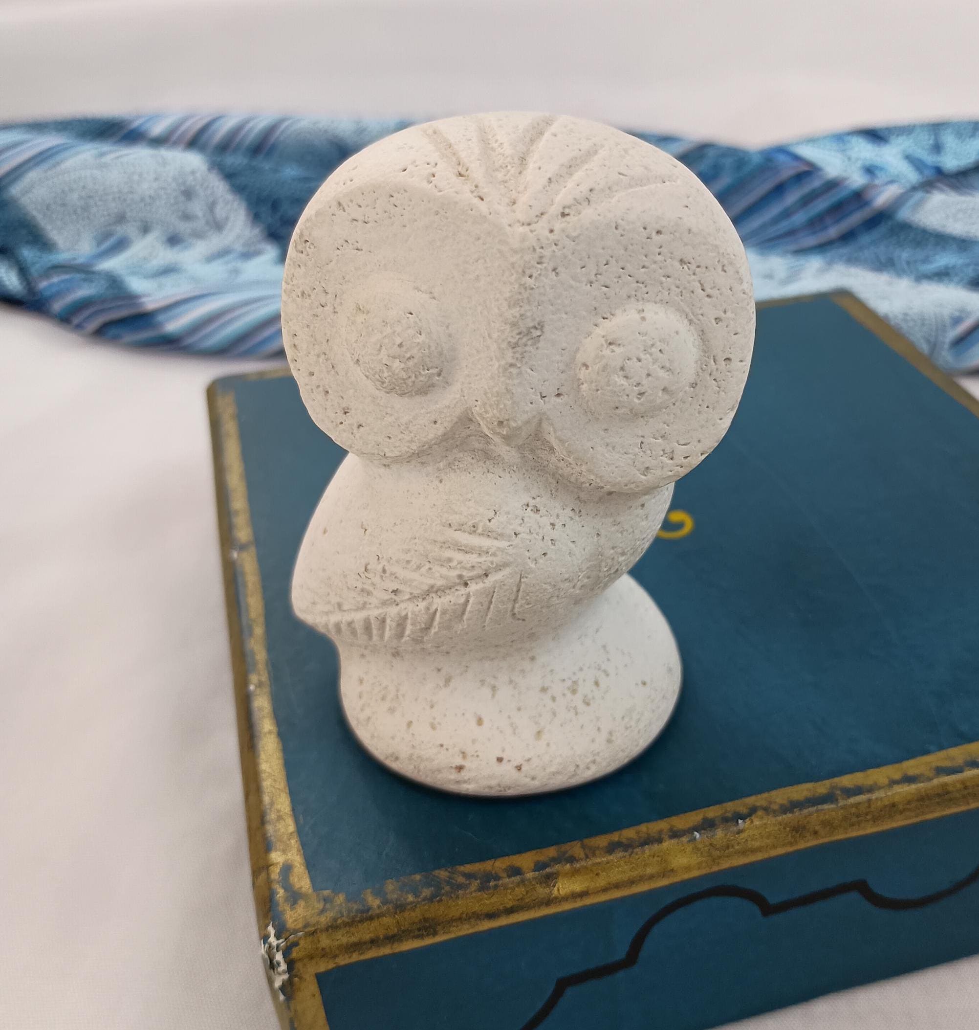 Hand Carved Granite Owl Figurine Mid-Century Retro Stone Statute