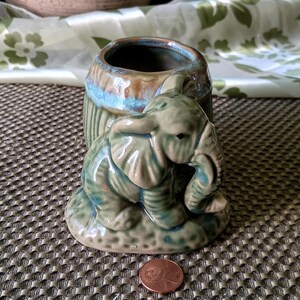 Majolica Style Ceramic Elephant Miniature Planter in Greens