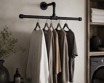 ANY COLOR Industrial Black Pipe Floating Clothing Rack | Rustic Clothes Rod | Detachable Garment Hanging Rack | Multi-Purpose Closet Storage