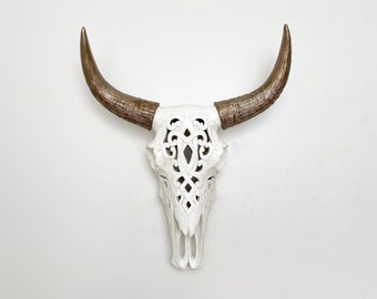 ANY COLOR XL Natural Filigree Bison Skull | Faux Taxidermy | Resin Buffalo | Steer Skull Head | Decorative Southwestern Carved Cow Skull