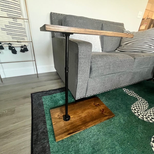 Rustic C-Table | Industrial Pipe Wood Side Table | Flat Top End Table | Night Stand | Farmhouse Sofa Tray | Swivel End Table | Storage Shelf