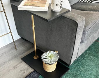 Industrial Pipe Wood C-Table | Rustic Side Table | TV Tray | Laptop Stand | Sofa Arm Tray | Swivel End Table | Coffee Table for Couch