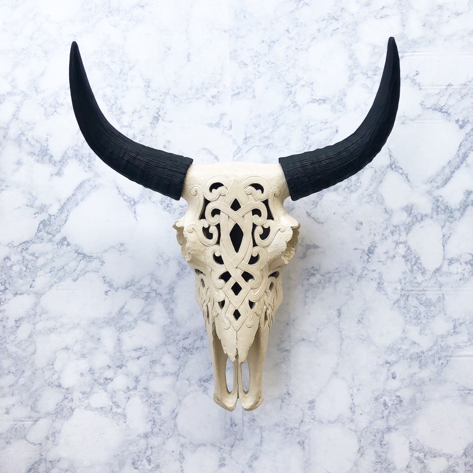 ANY COLOR Faux Carved Cow Skull | Natural Filigree Bison Skull | Faux Taxidermy | Resin Buffalo | Decorative Southwestern Decor | Steer Head