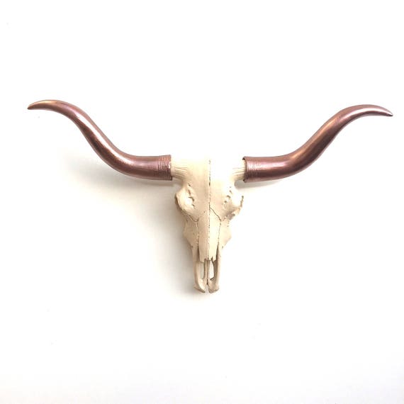 Any Color Faux Longhorn Skull Wall Mount Man Cave Cow Western Country Home Rustic Gift Bull Taxidermy Rose Gold