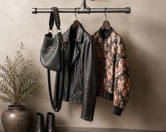 Industrial Pipe Floating Clothing Rack | Rustic Clothes Rod | Detachable Garment Hanging Rack | Multi-Purpose T-Bar for Closet Storage