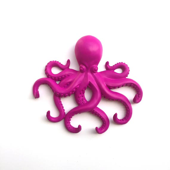 Any Color Octopus Wall Mount Hook Faux Taxidermy Jewelry Holder Ocean Sculpture Key Hanger Nautical Bathroom Cephalopod