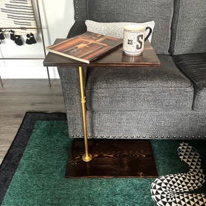 Industrial Pipe Wood C-Table | Rustic Side Table | TV Tray | Laptop Stand | Sofa Arm Tray | Swivel End Table | Coffee Table for Couch