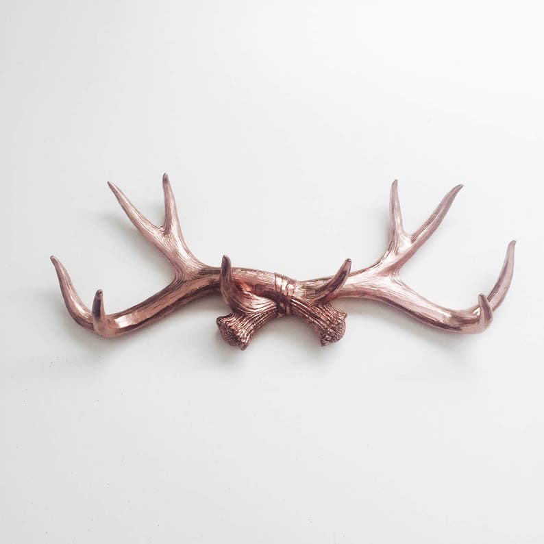 Any Color Faux Deer Antlers Rose Gold Wall Mount Antler Jewelry Holder Taxidermied Rustic Home Decor Hook