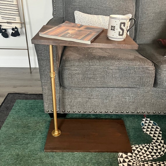 Industrial Pipe Wood C table Rustic Side Table TV Tray Laptop