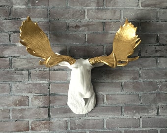 ANY COLOR Faux Moose Head Animal Wall Mount | Elk Antlers | Faux Taxidermy | Man Cave | Forest | Woodland Nursery | Man Cave | Rustic Home