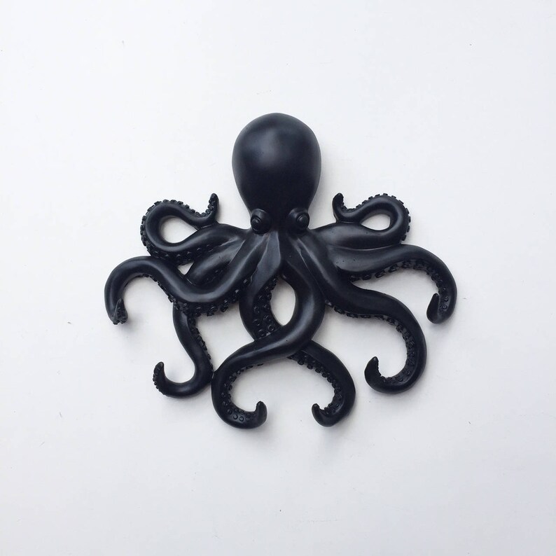Any Color Octopus Wall Mount Hook Faux Taxidermy Jewelry Hanger Ocean Sculpture Necklace Holder Nautical Bathroom