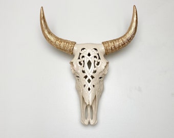 ANY COLOR Filigree Faux Steer Skull Wall Decor // Faux Taxidermy // Bison Skull Head // Decorative Southwestern Carved Cow Skull // Tribal