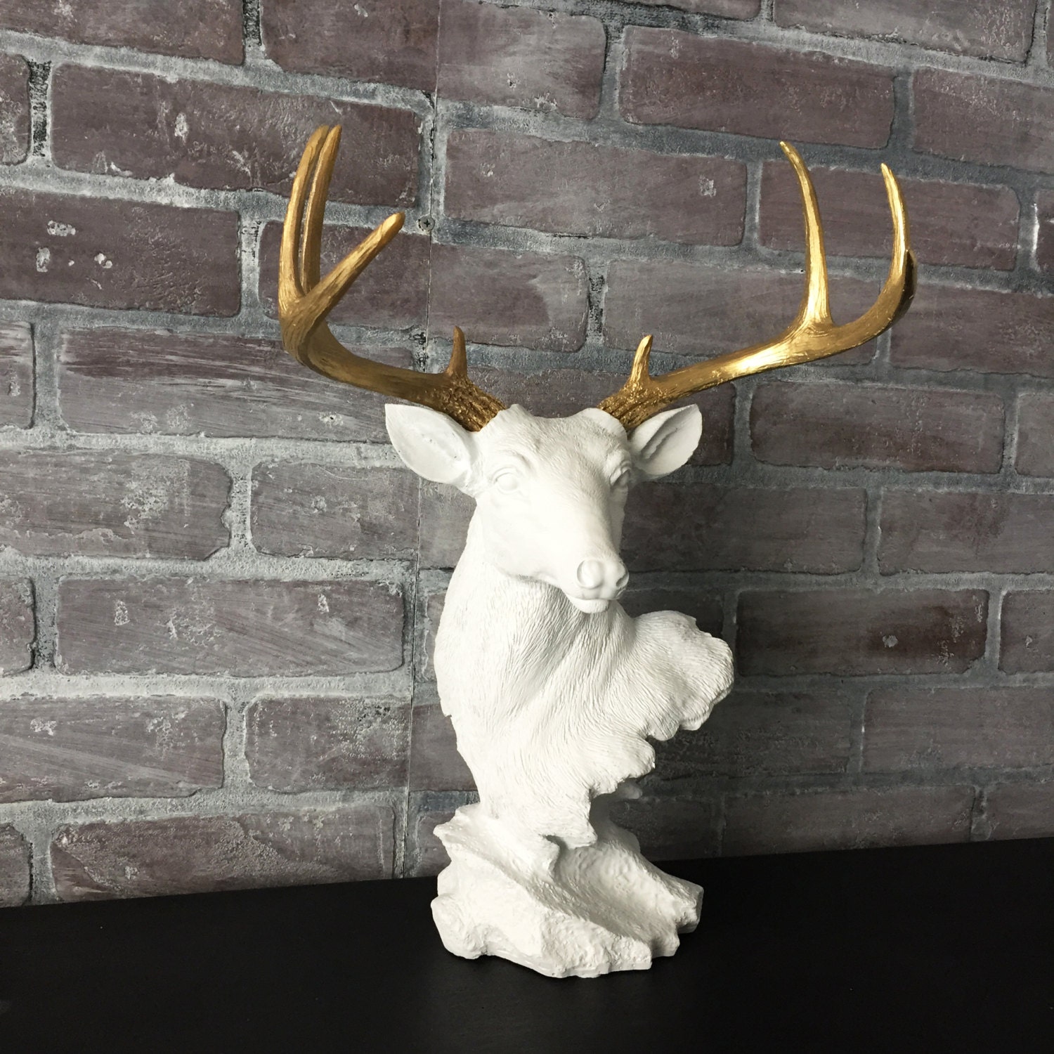 Deer Head Bust Statue WHITE w/ GOLD Antlers Faux Taxidermy Etsy