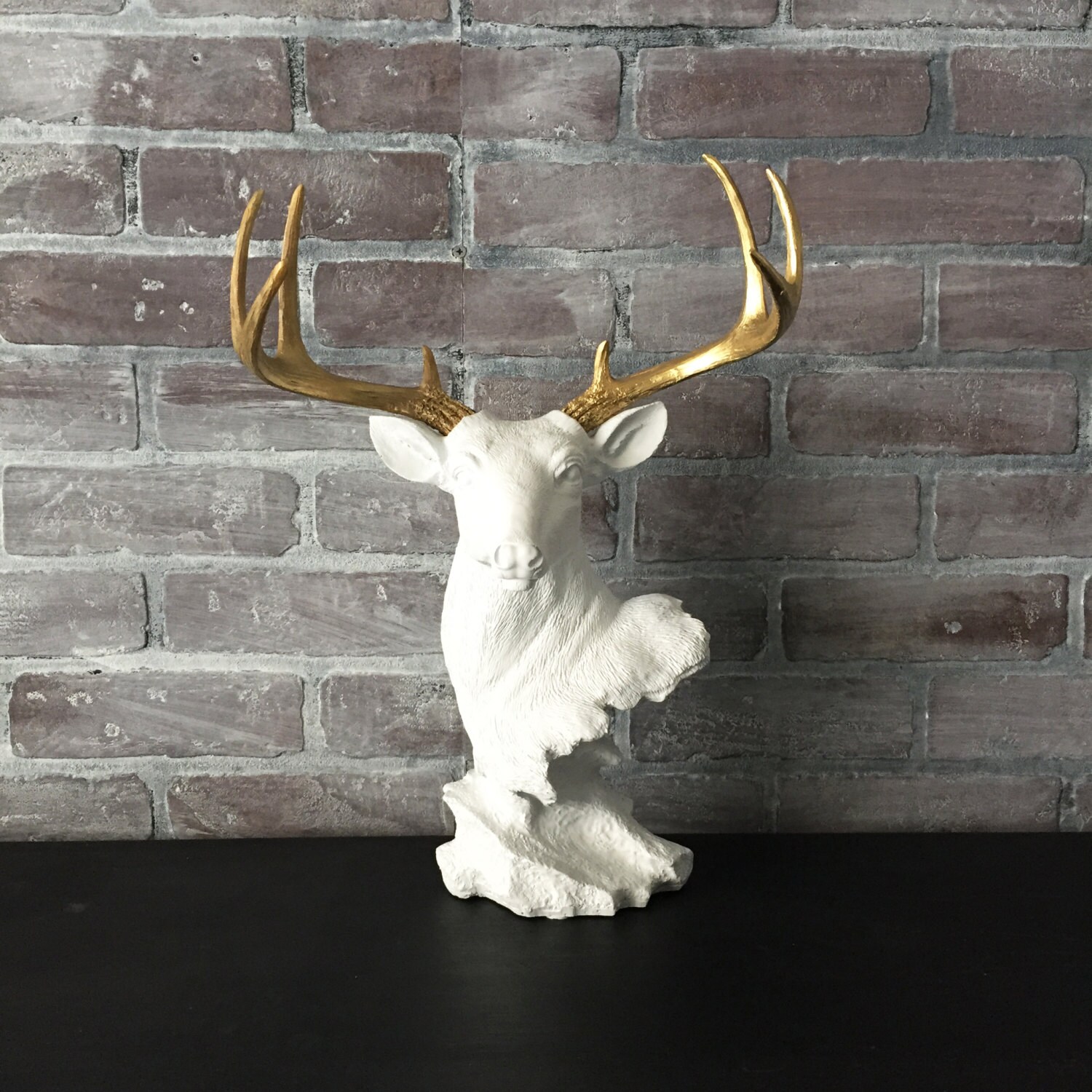 Deer Head Bust Statue WHITE w/ GOLD Antlers Faux Taxidermy Etsy