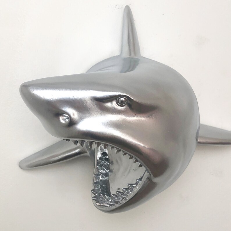 Faux Taxidermy Shark Head Wall Mount CHROME Kingfour | Etsy