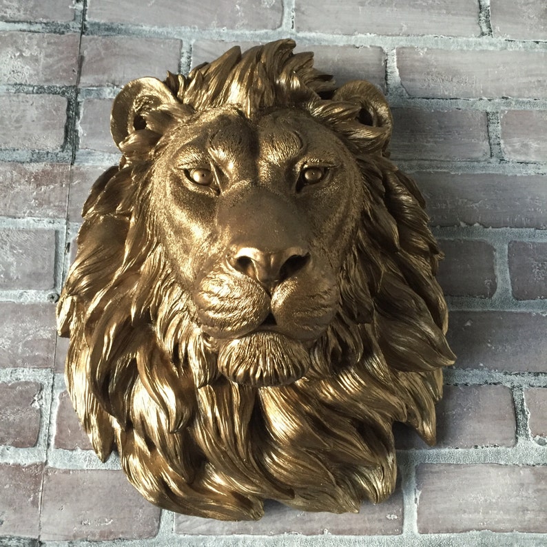 Any Color Or Bronze Large African Lion Head Wall Mount Faux Taxidermy Statue Leo Decor Kingfour Animal Sculpture