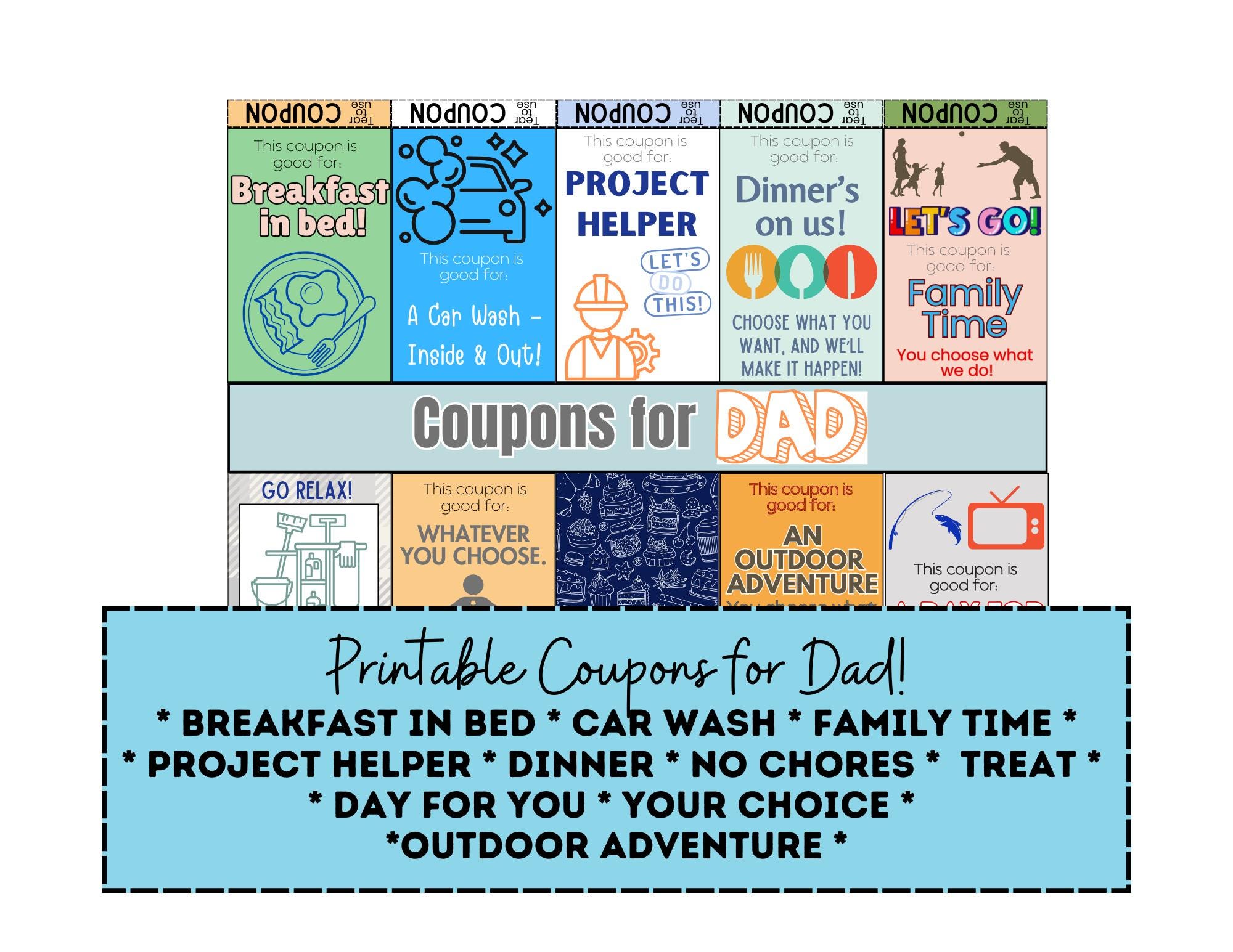 Father's Day Coupon Page, DIGITAL Download, Coupons for Dad, Dad Appreciation, Printables for Dad,