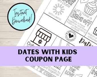 Kids Dates Coupons & Color Page, DIGITAL Download, Kids Coupons, Rewards for Kids, Activities to Build Connection with Kids