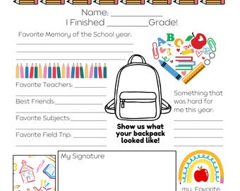 End of School Reflection Worksheet, Digital Download, End of School Activities, School Year Reflection, Worksheet for Kids, Spring Worksheet
