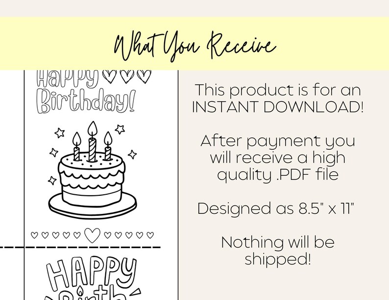 Kids Birthday Coloring Card: Printable DIY Greeting (digital Download ...