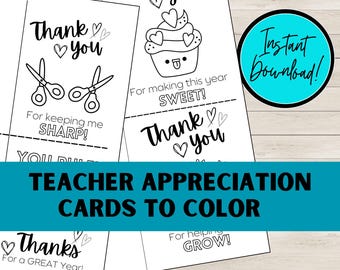 Teacher Appreciation Coloring Card, End of School Year Thank You Card to Teachers, Teacher Thank You, Digital Download