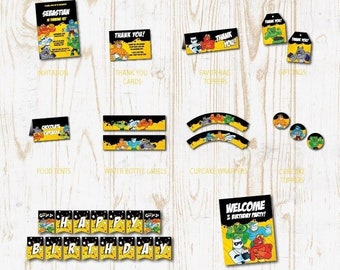 Goo Jit Zu Birthday Party Printables Pack- Decorations w/ invitations - Banner, Cupcake toppers, Favor bag toppers, labels etc - instant DL