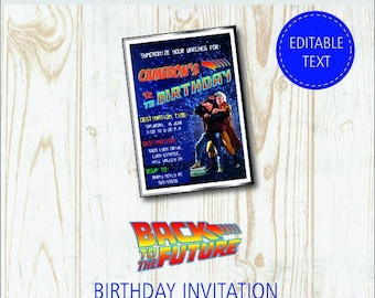 Regreso al futuro invitaciones a fiestas de cumpleaños - Tarjetas de agradecimiento - Invitaciones, Plantilla imprimible, Descarga instantánea