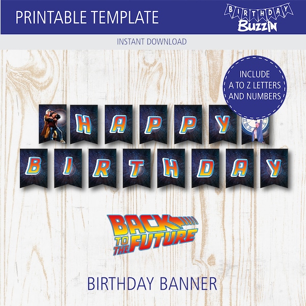 Back to the Future Birthday Banner - Party Decoration, Template, Printable, Instant DL