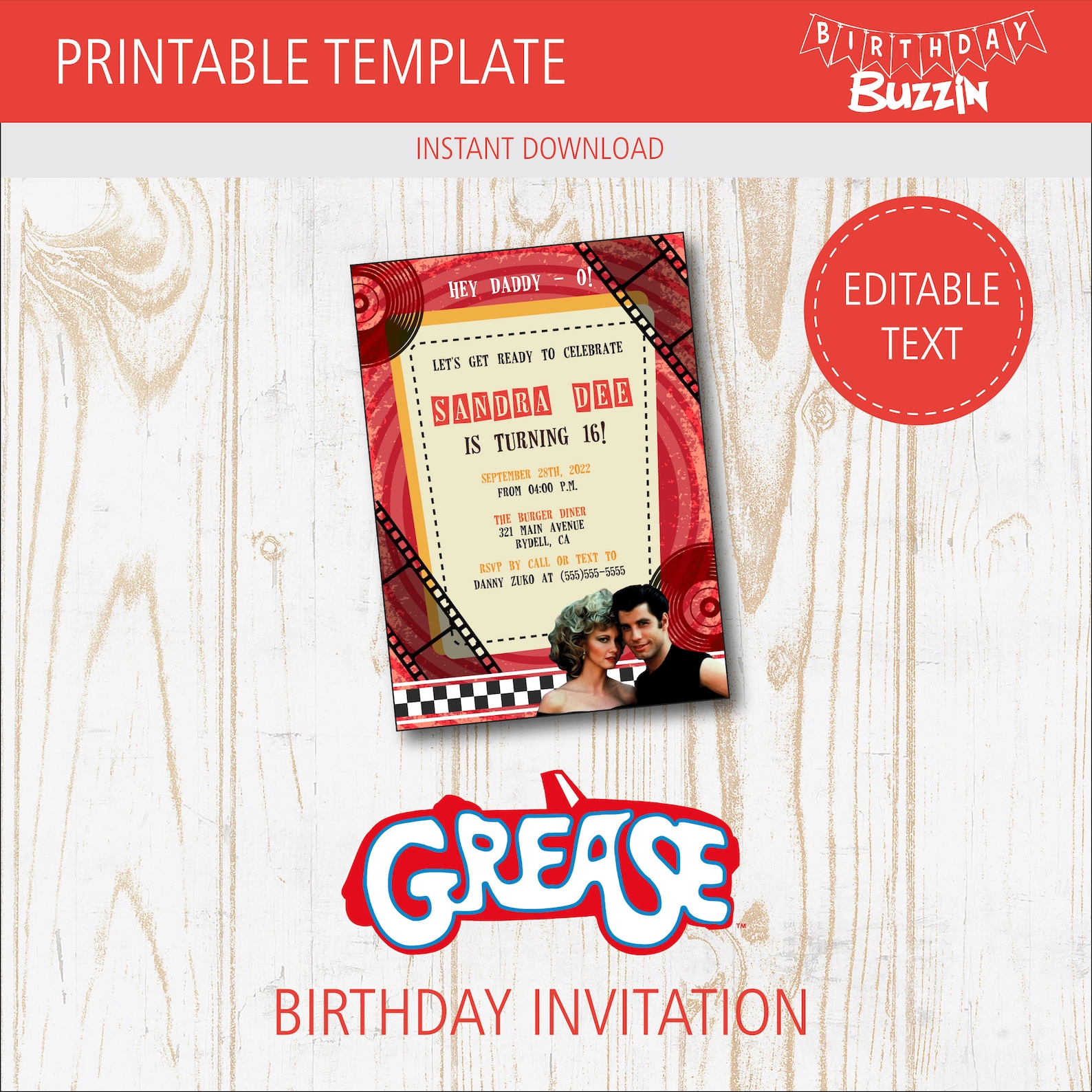 Grease Birthday Party Printables Pack Decorations W/ Etsy