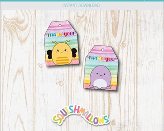 Squish Printable Gift Tags, Birthday Party Thank You Card, Editable ...