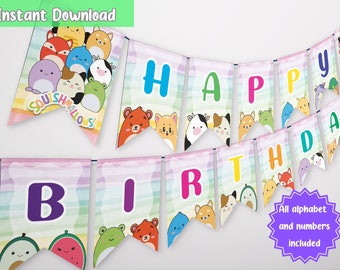 Squishmallows Birthday Banner - Party Decoration, Template, Printable, Happy Birthday, Instant DL