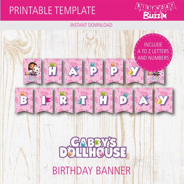 Gabby's Dollhouse Birthday Banner - Украшение вечеринки, шаблон, печать, мгновенный DL