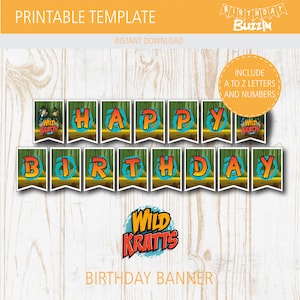 Wild Kratts Geburtstagsbanner - Partydekoration, Vorlage, Printable, Happy Birthday, Instant DL