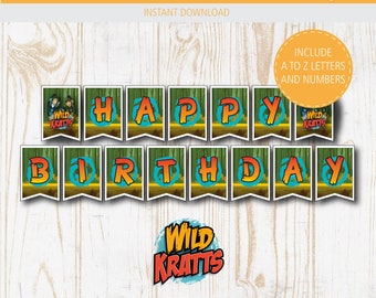 Wild Kratts Birthday Banner - Party Decoration, Template, Printable, Happy Birthday, Instant DL