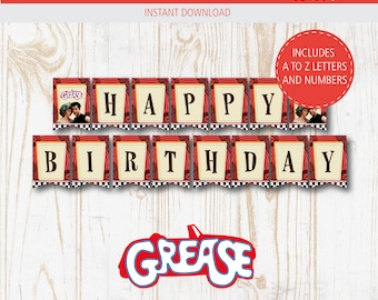 Grease Birthday Banner - Party Decoration, Template, Printable, Instant DL