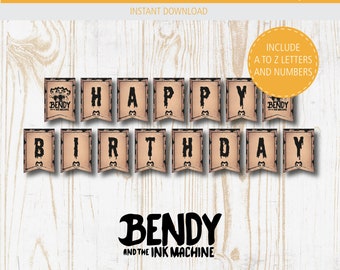 Bendy and the Ink Machine Birthday Banner - Party Decoration, Template, Printable, Happy Birthday, Instant DL