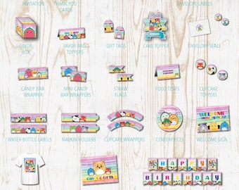Squishmallows Birthday Party Printables Pack- Decorations w/ invitations - Banner, Cake/Cupcake toppers, Favors, Templates - Instant DL