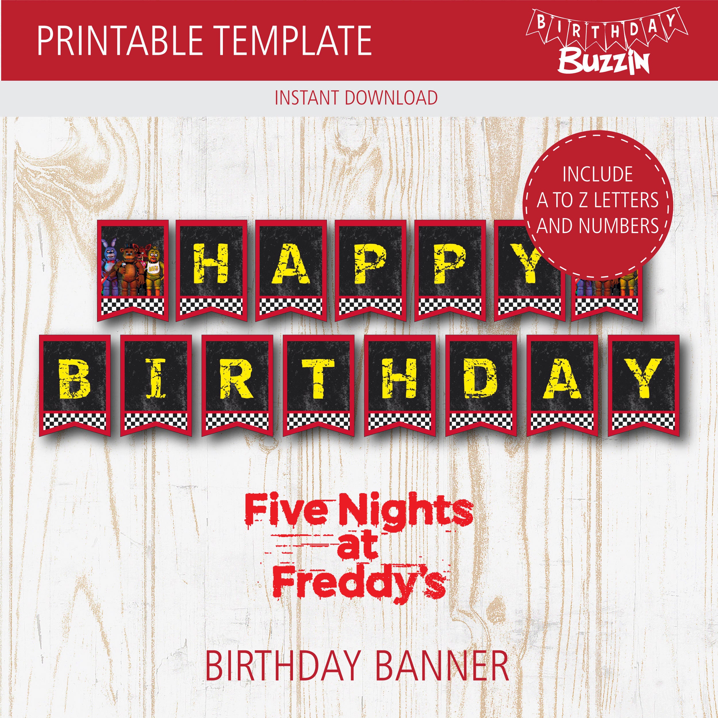 FNAF Birthday Download Five Night's at Freddy's Birthday Decorations Fnaf  Birthday Printable Fnaf Party Bday Decorations Fnaf Download DIY 