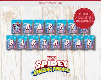 Banner de cumpleaños de Spidey y sus increíbles amigos - Decoración de fiesta, plantilla, imprimible, DL instantáneo