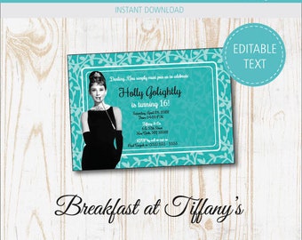 Desayuno en Tiffany's Birthday Party Invitations - Tarjetas de agradecimiento, Plantilla imprimible, Editable, Descarga instantánea