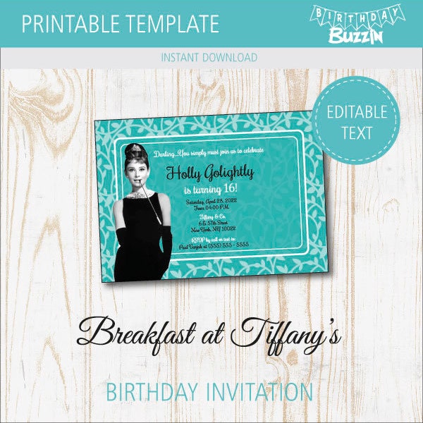 Breakfast at Tiffany’s Birthday Party Invitations - Thank You cards, Printable Template, Editable, Instant download