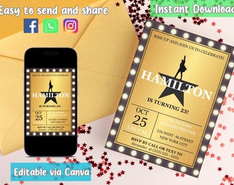 Hamilton Birthday Party Invitations - Printable Template, Editable invitations.