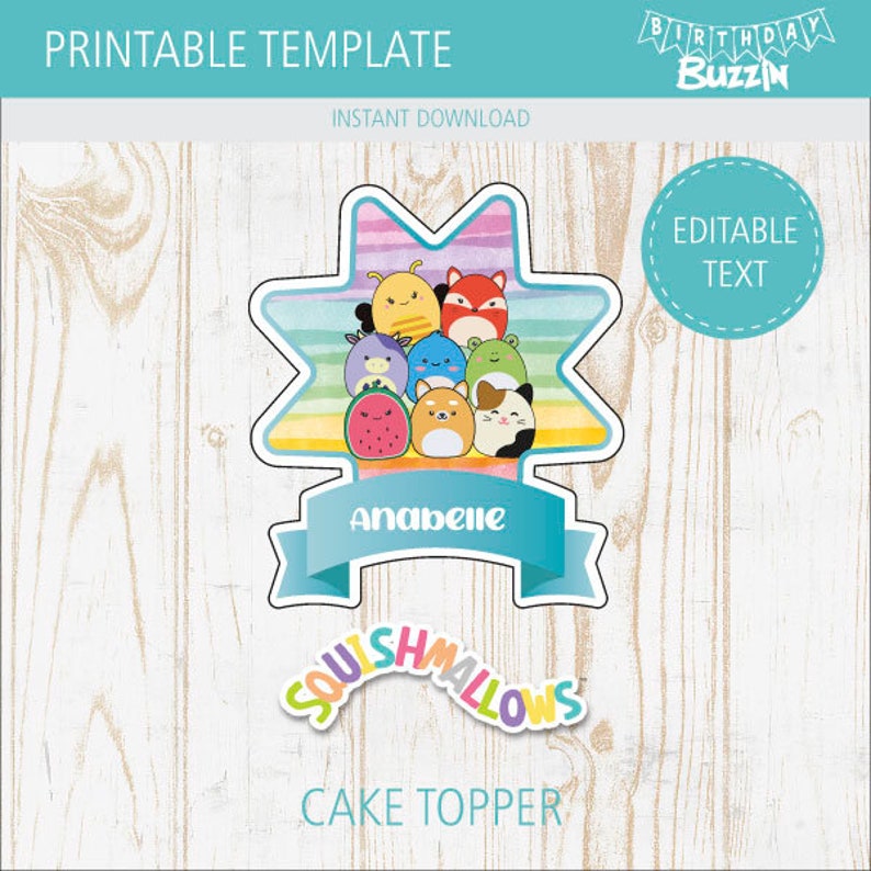 Squishmallow Cake Topper Printable Birthday Cake Decoration Editable Squishmallow Cake Topper Printable Birthday Cake Decoration Editable