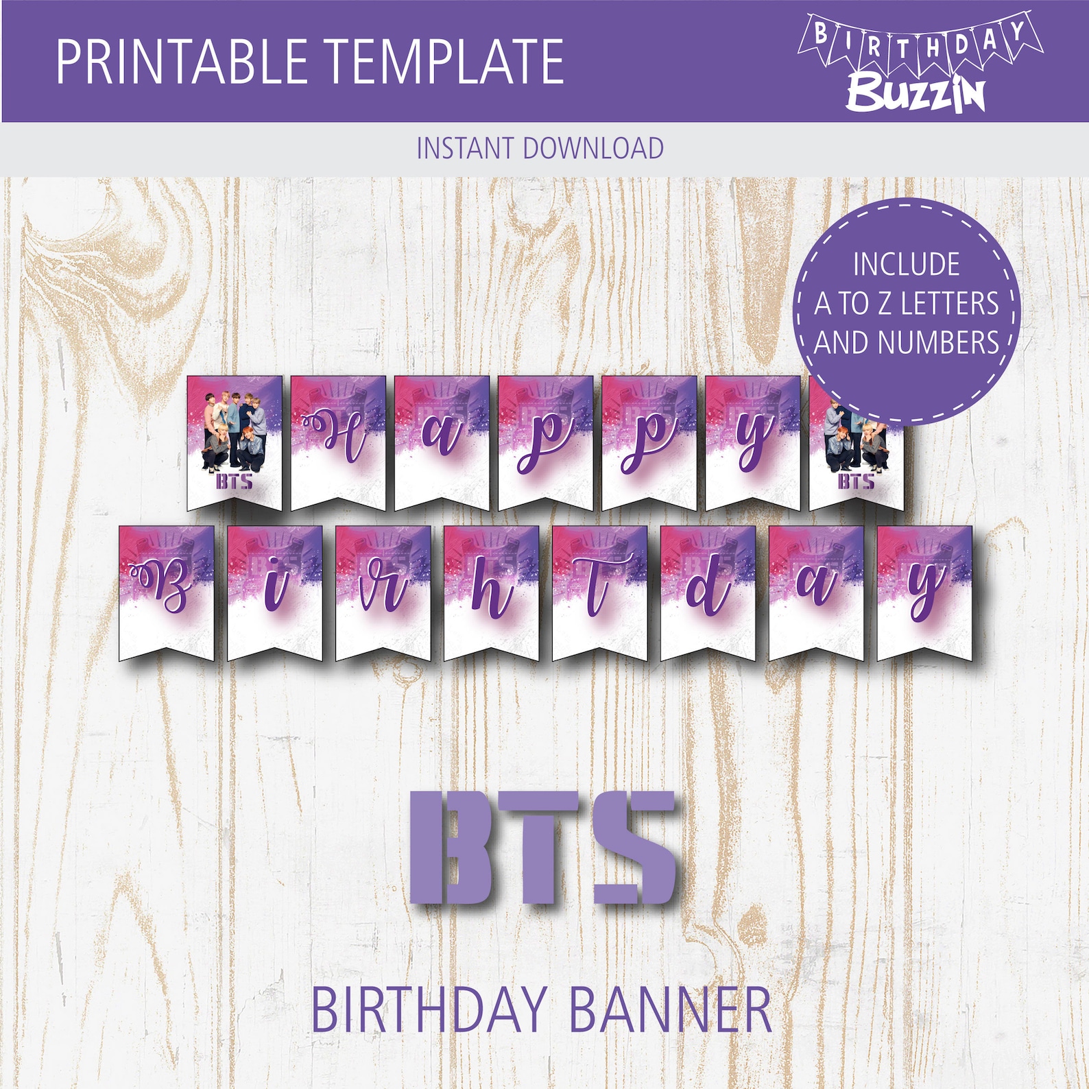 BTS Birthday Banner Party Decoration, Template, Printable, Happy ...