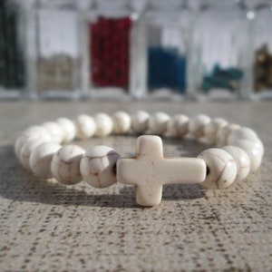 Sideway Cross Bead Bracelet Featuring a 8mm natural stone sideways cross
