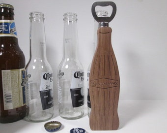 Wooden Bottle Opener - Handmade Alder or Walnut Wooden Beer Bottle Opener in shape of bottle