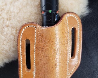 Olight Warrior Leather Flash Light Sheath Handmade Flashlight Leather Holster Belt Carrier For.91 inch, 23 MM Round Lights Sheaths For Gifts