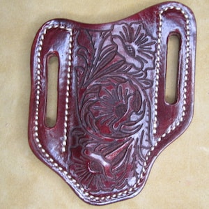 Etui pour couteaux pliant équestre usiné, fait main pour étuis de couteaux de poche de style équestre de trappeur à 2 lames pour hommes ou femmes.